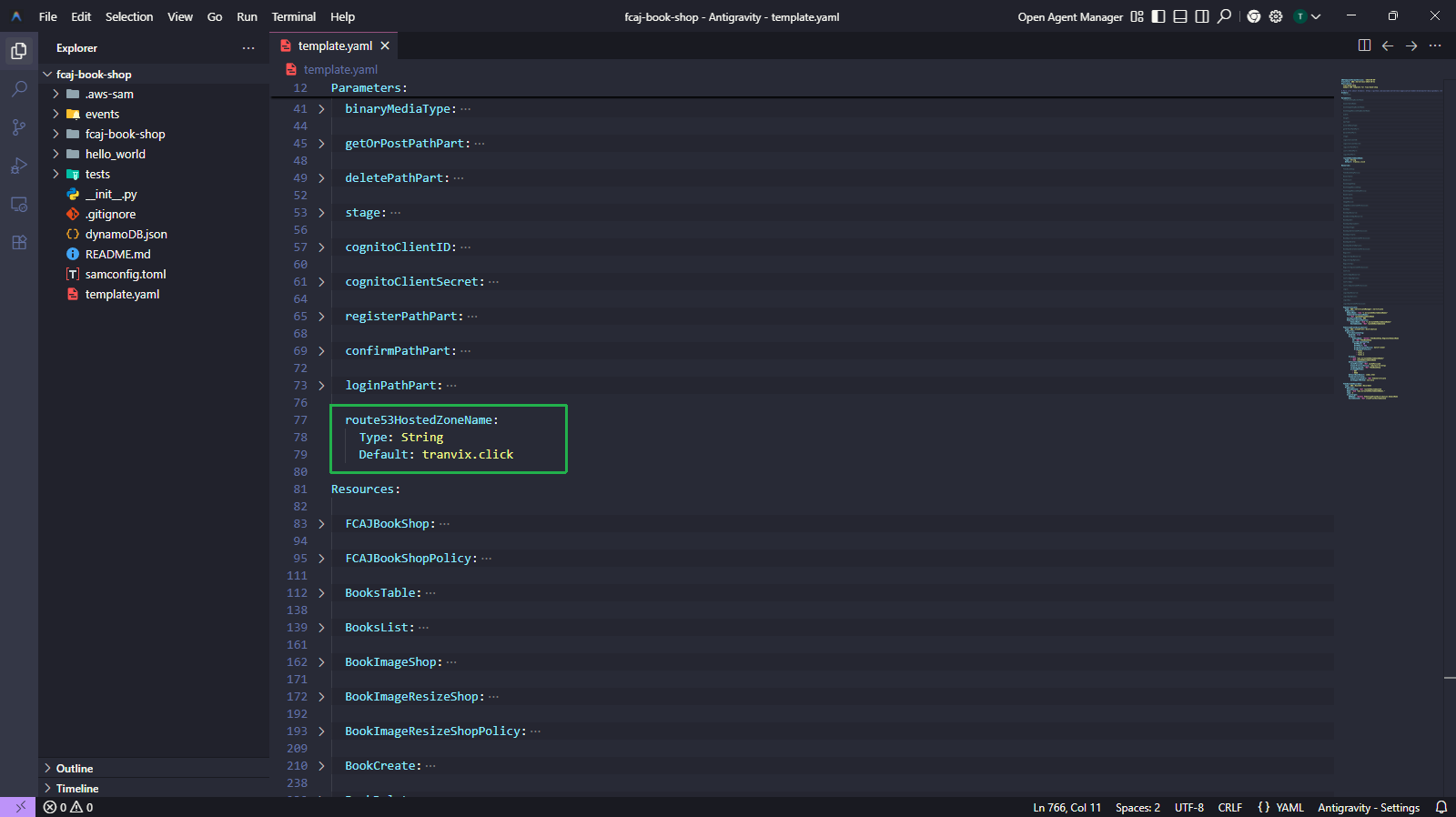 Change domain name in template.yaml