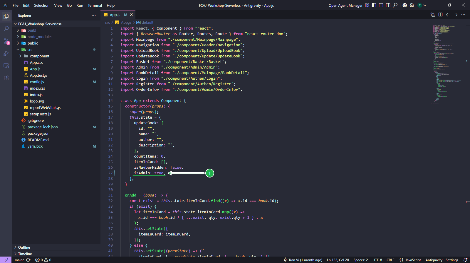 Edit App.js set isAdmin to true