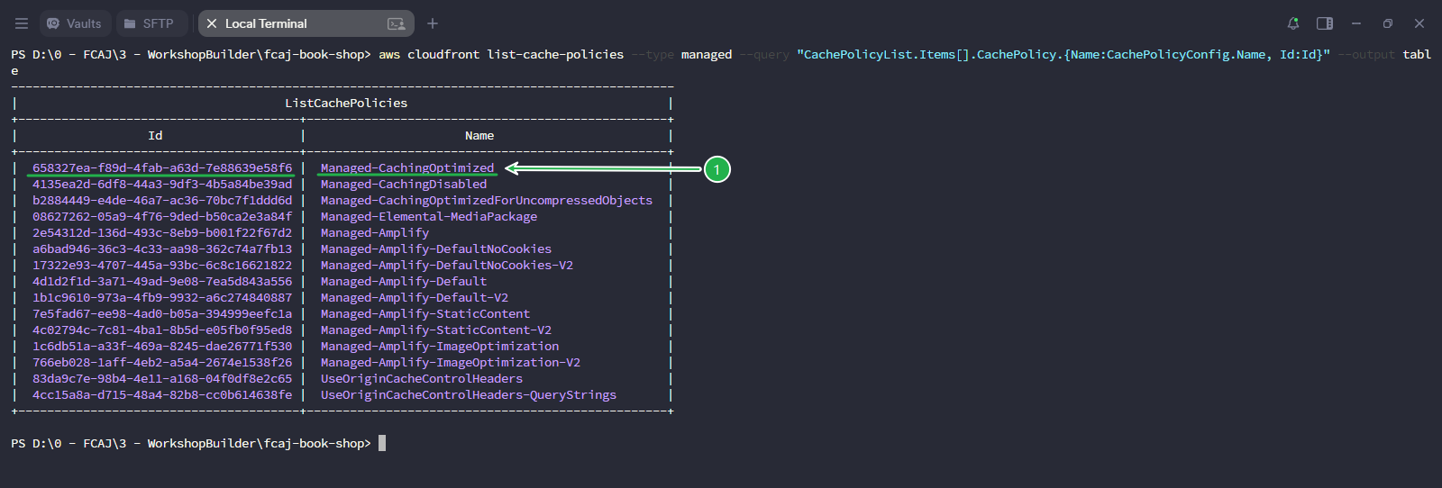 Get CloudFront cache policy ID