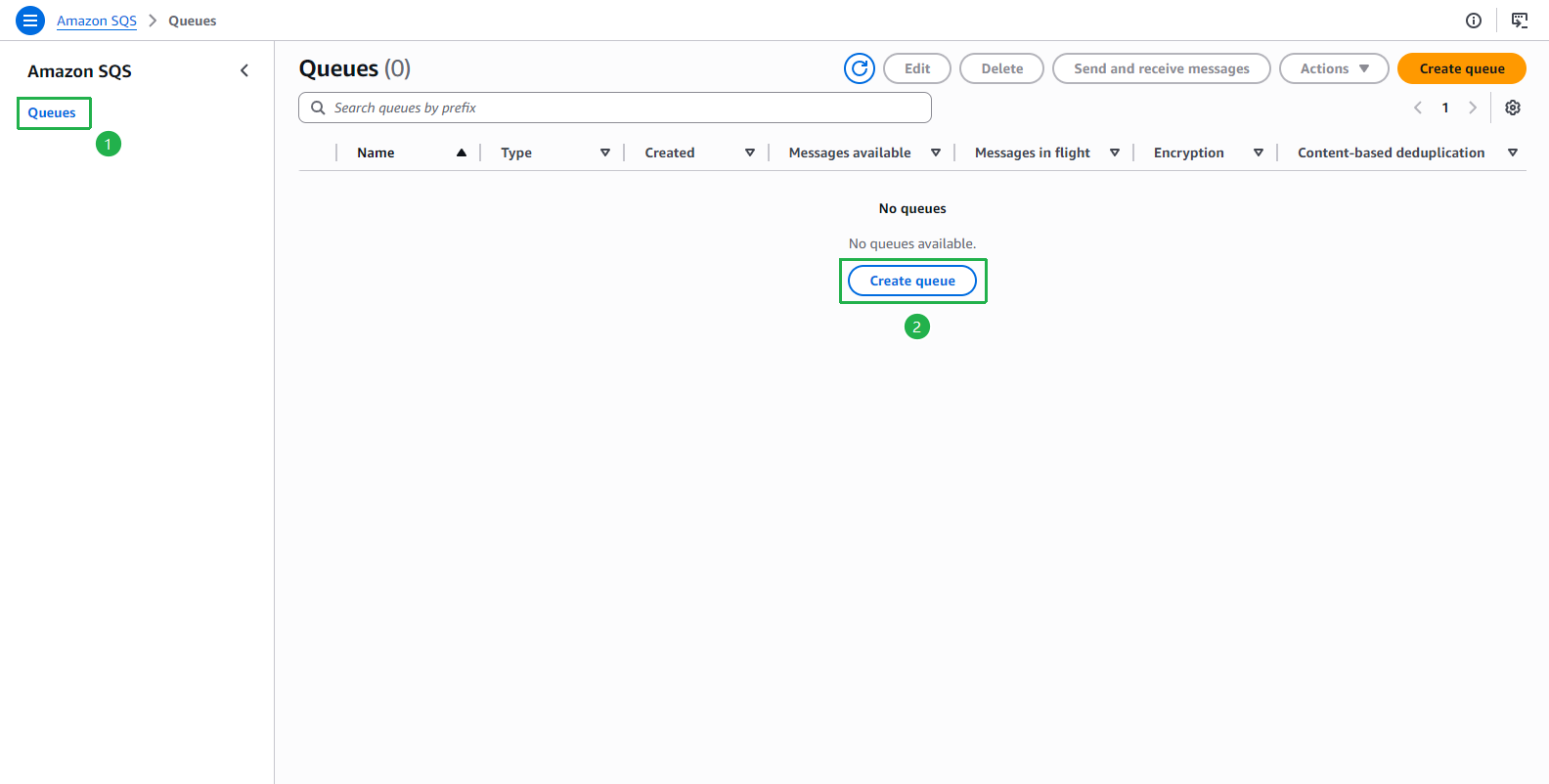 SQS Queues - Click Create queue