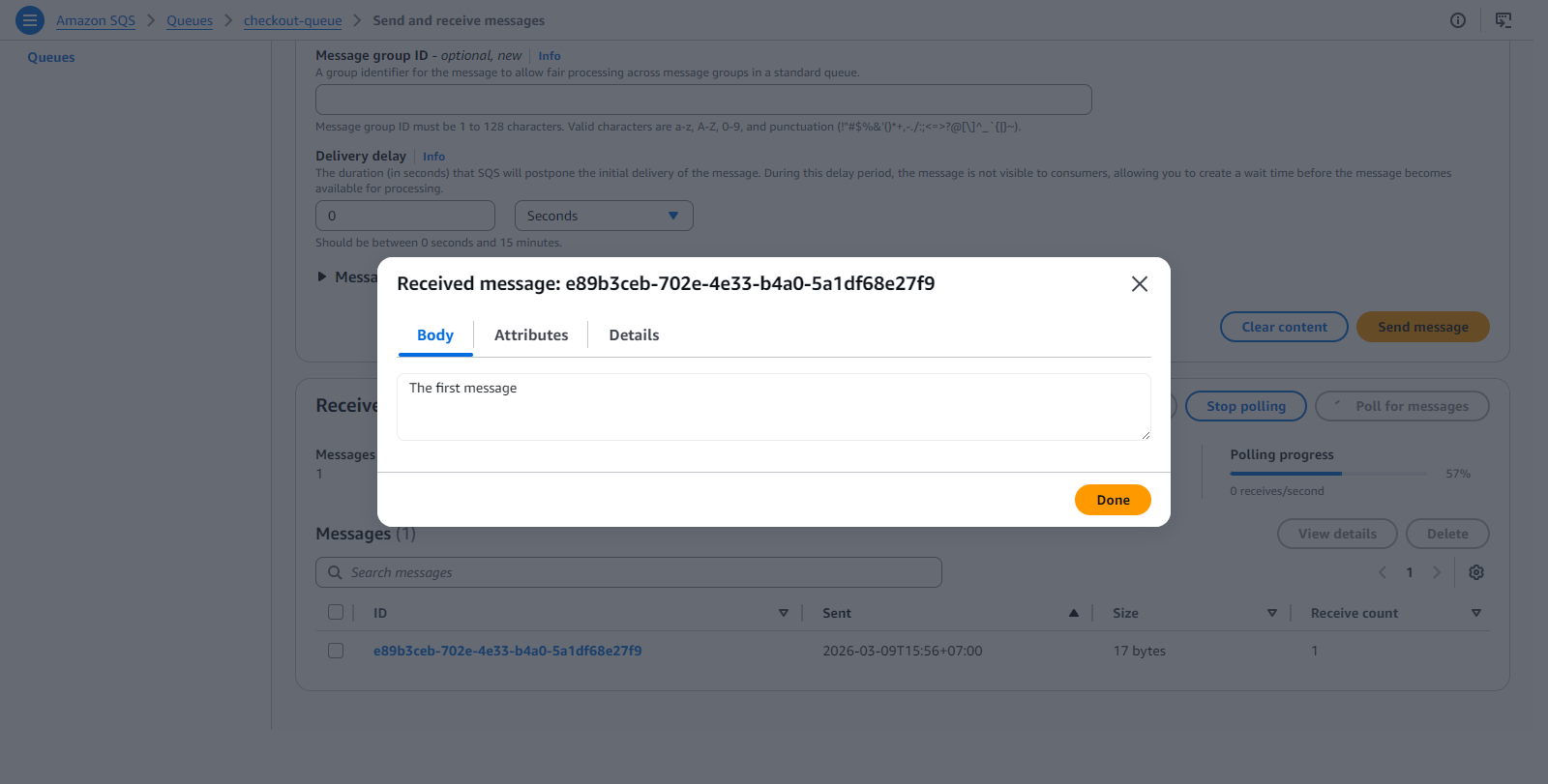 Check message body and click Done