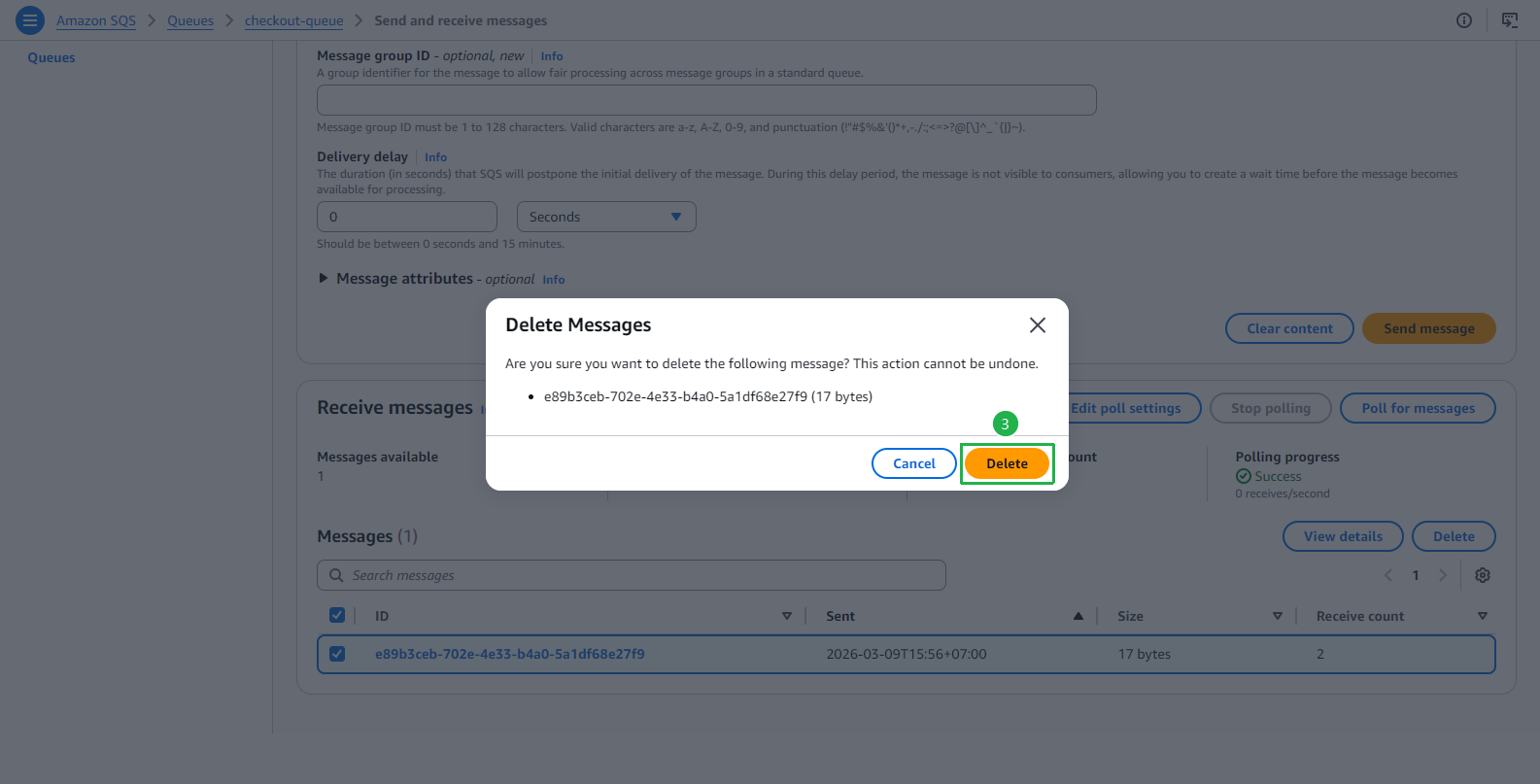 Confirm delete message