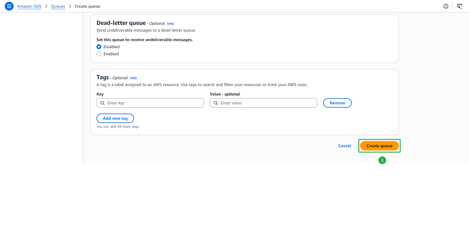 Click Create queue button