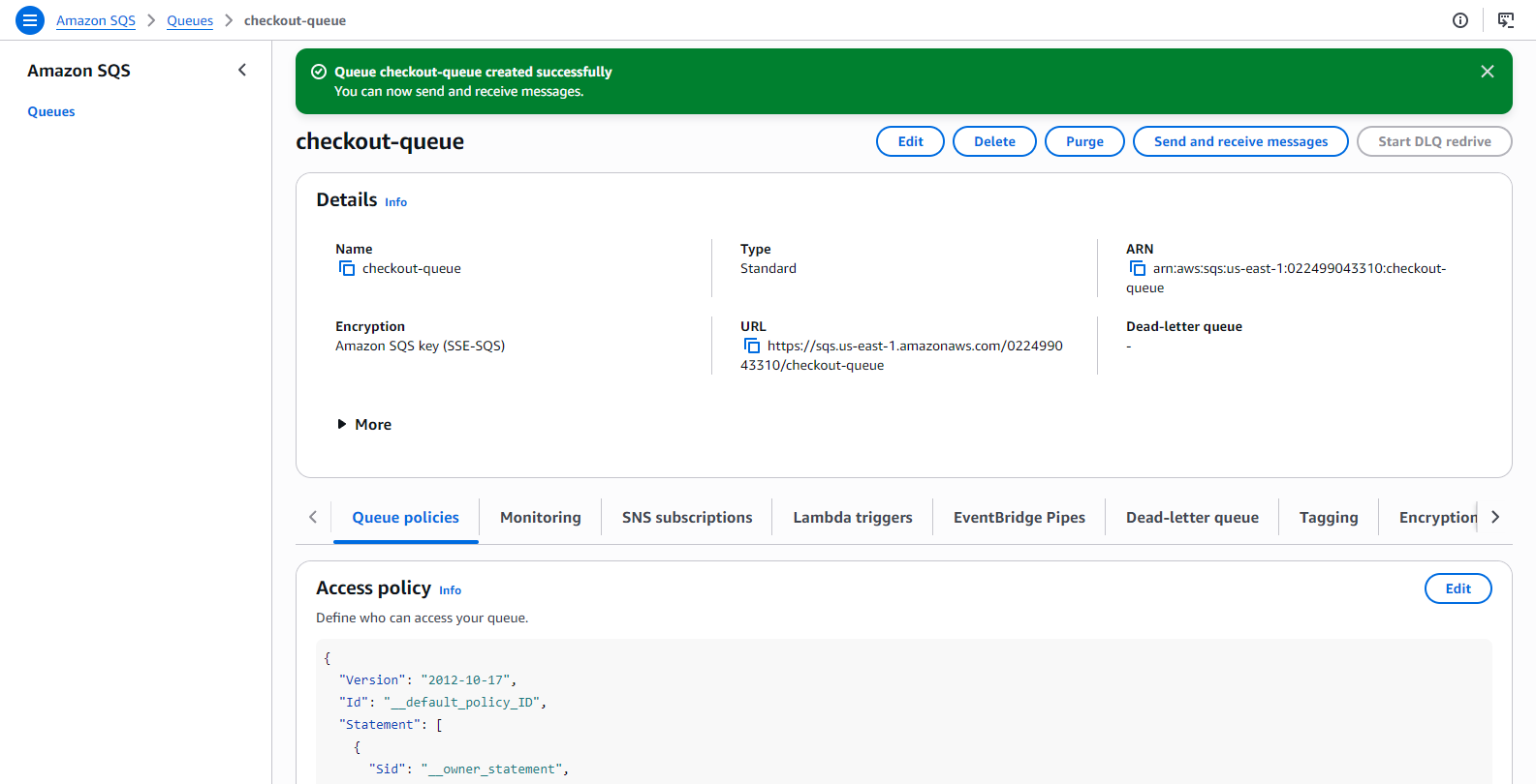 checkout-queue created successfully