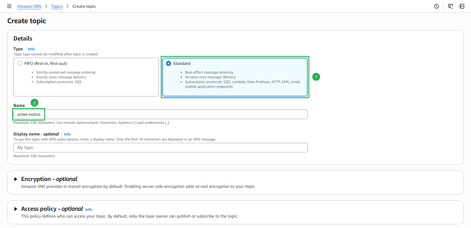 Enter topic name order-notice