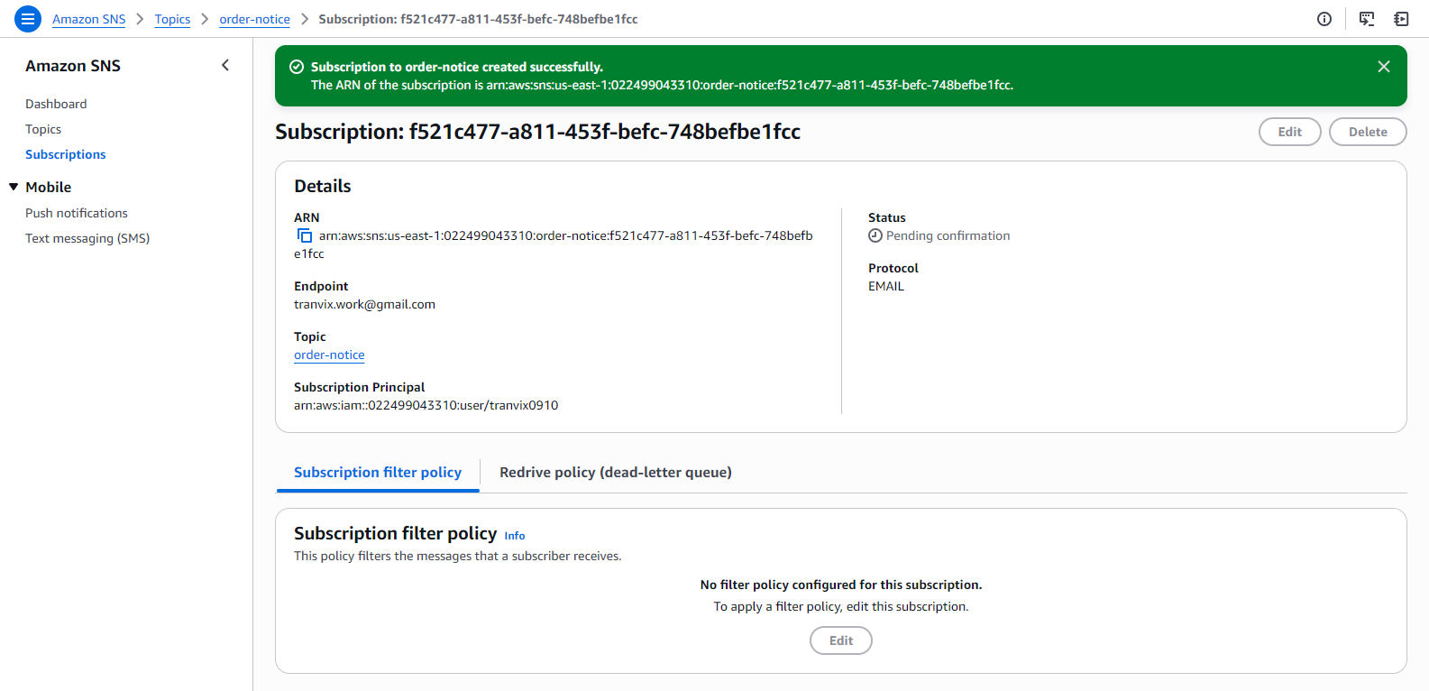 Subscription pending confirmation