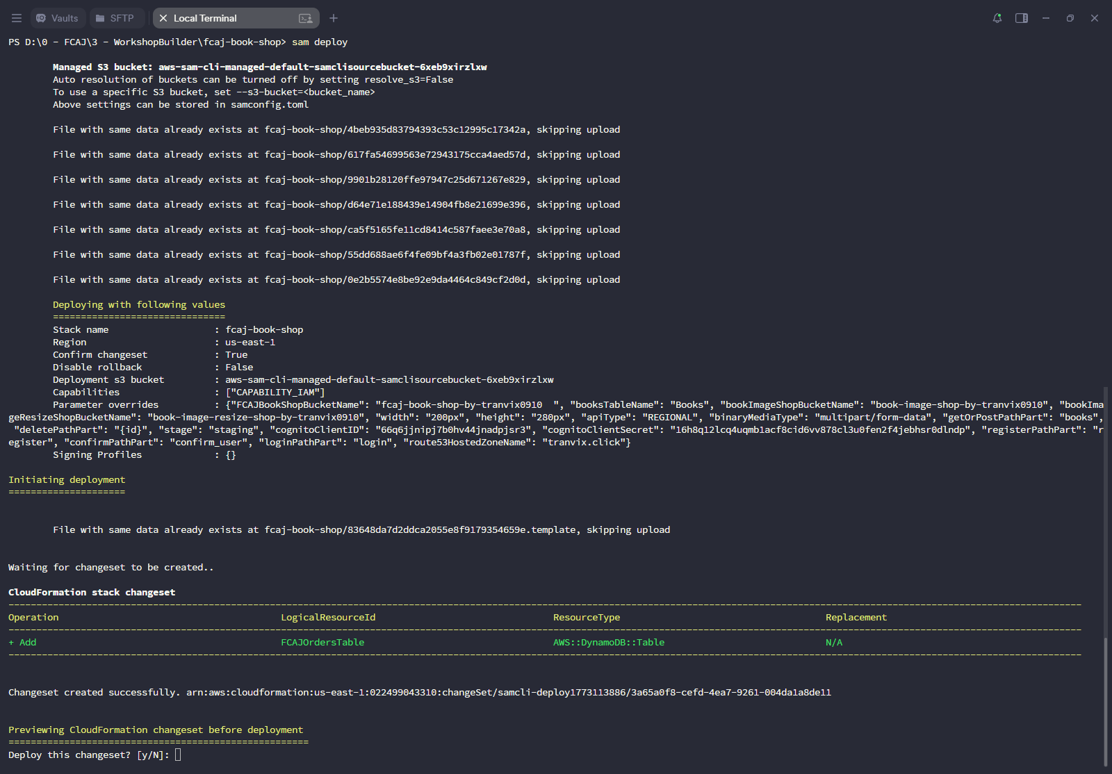 SAM deploy with FCAJOrdersTable