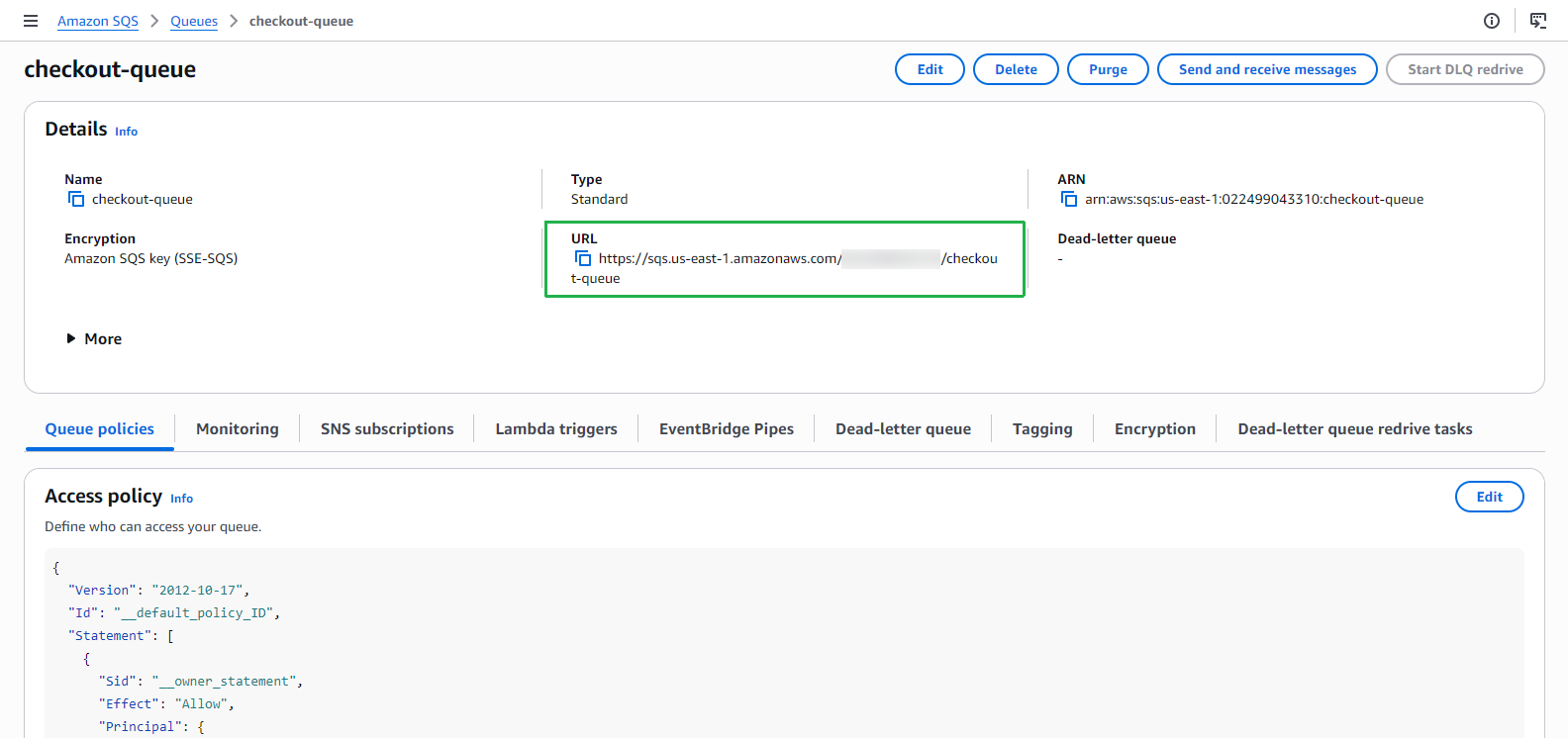 SQS checkout-queue URL