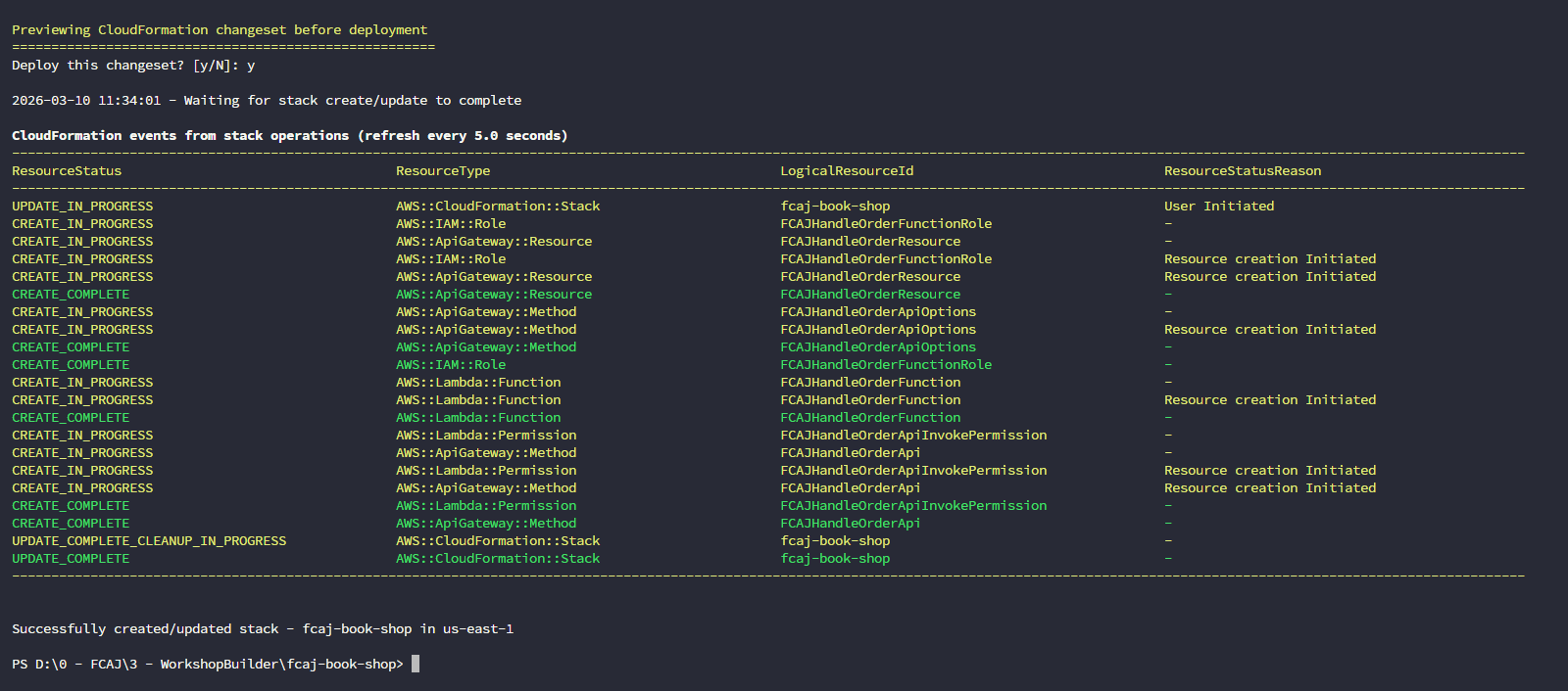 SAM deploy with FCAJHandleOrder