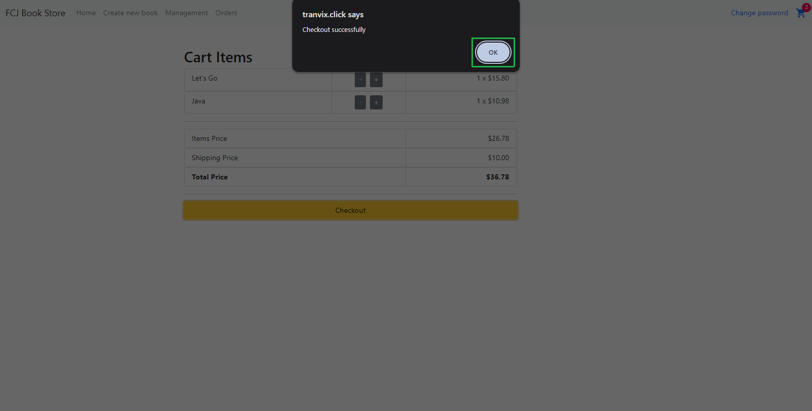 Checkout successfully popup