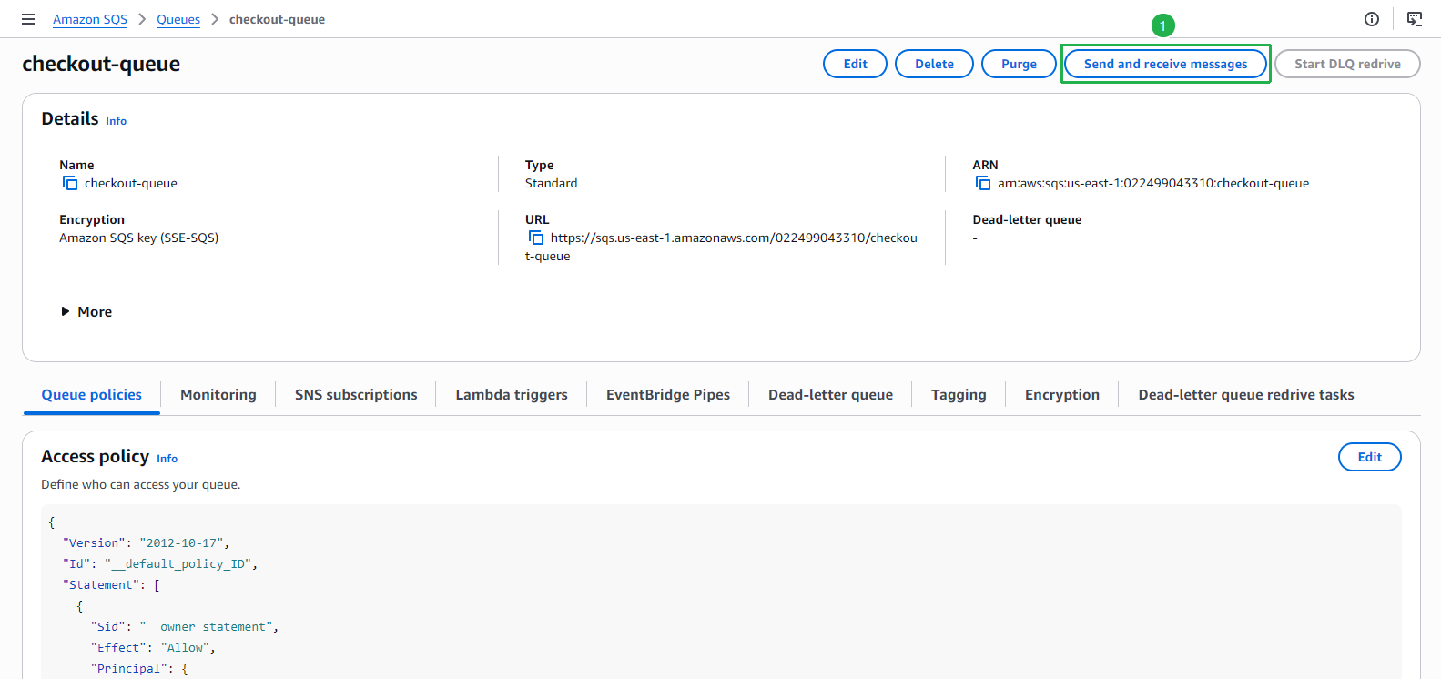 SQS checkout-queue page