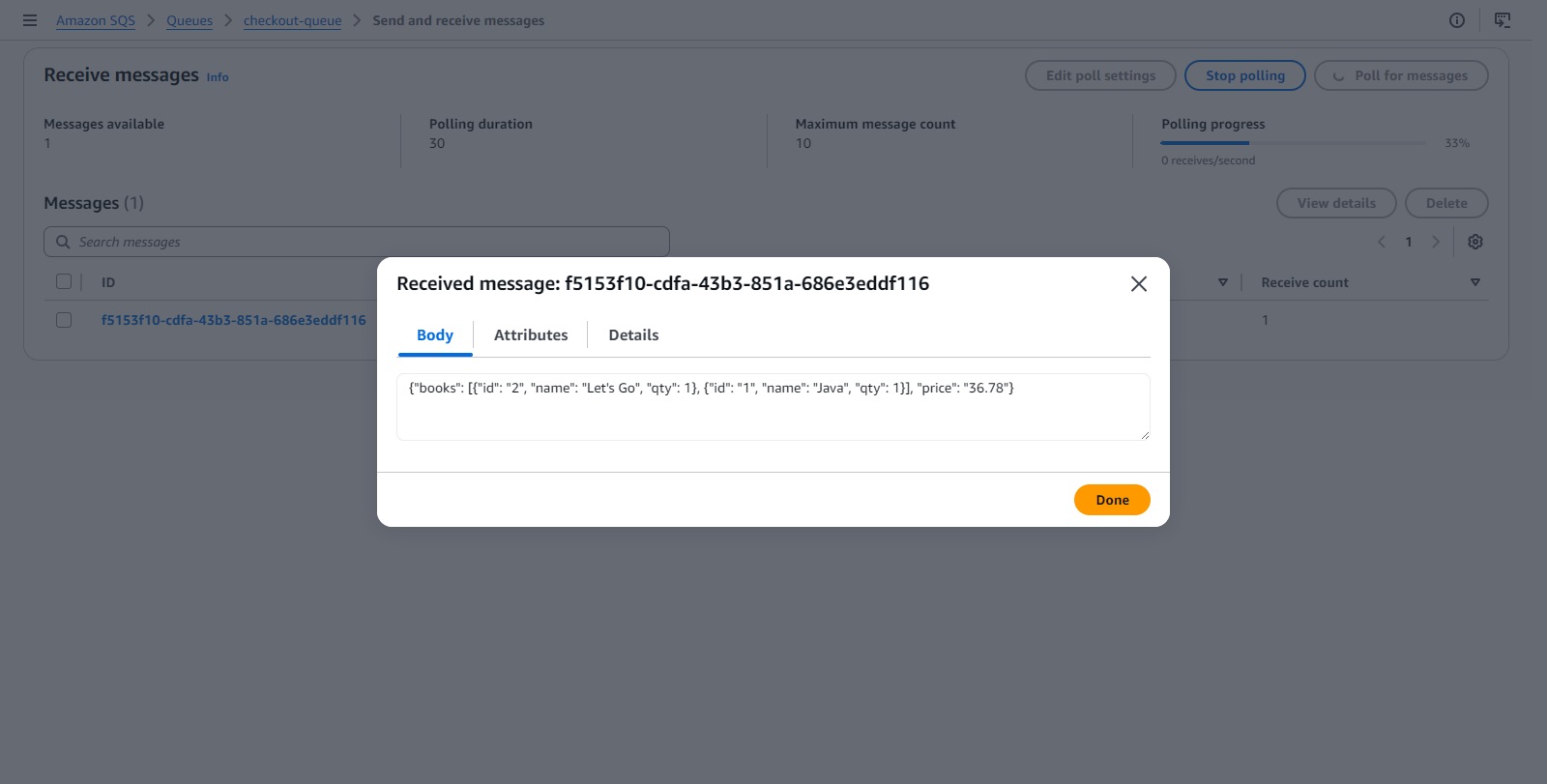 Message popup with body