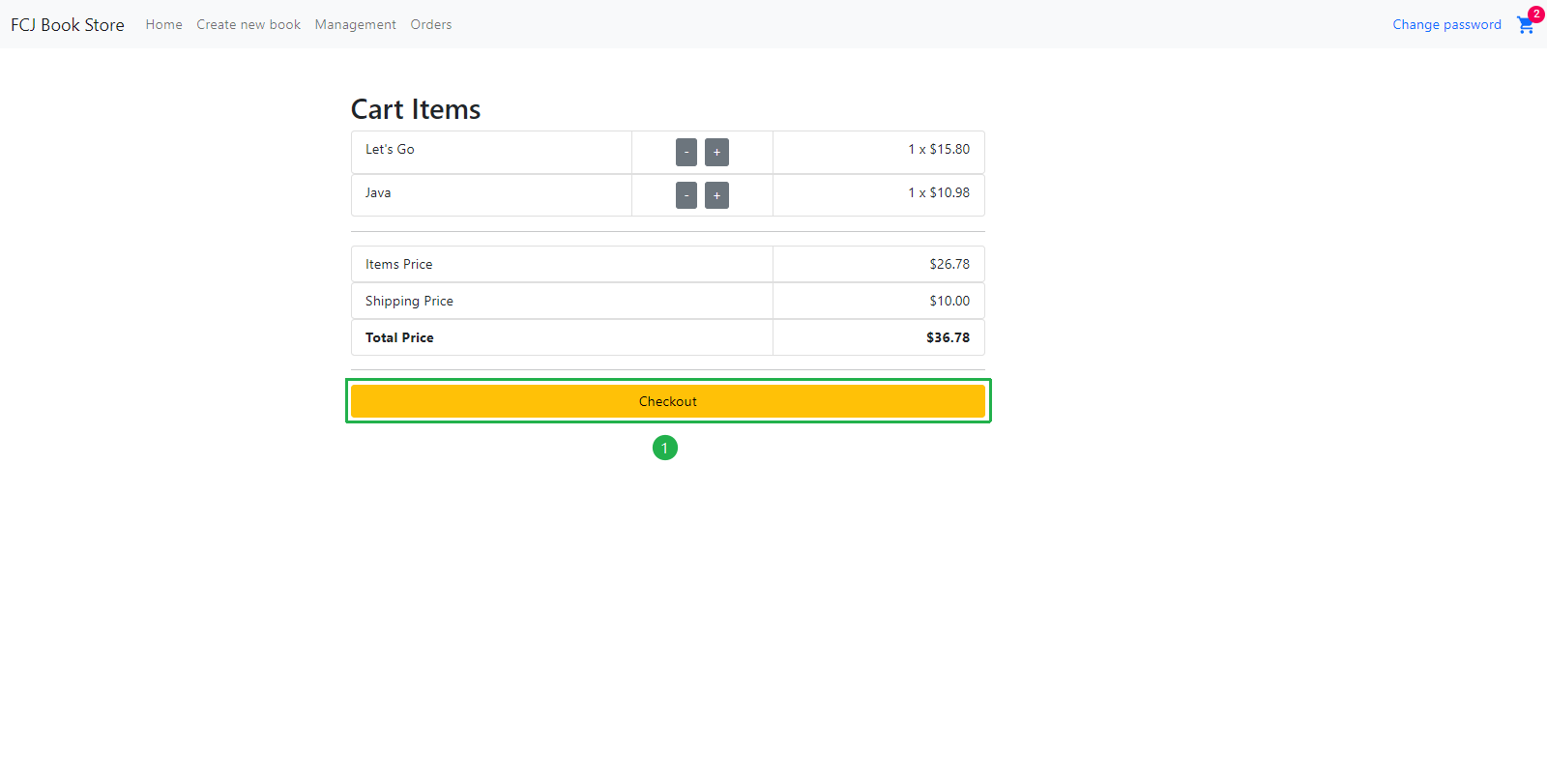 Cart Items page