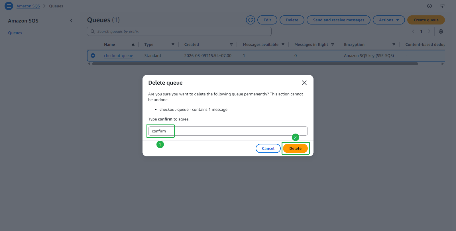 Delete queue confirmation