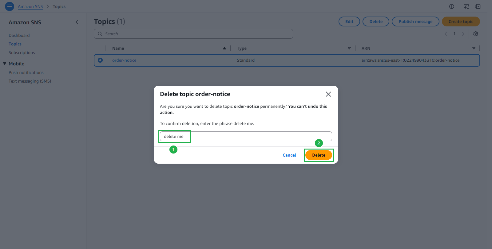 Delete topic confirmation