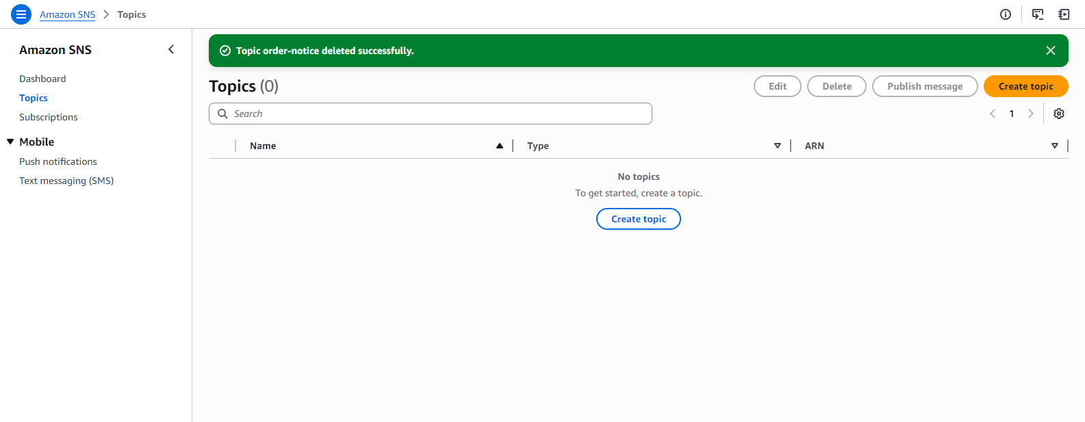Topic deleted successfully