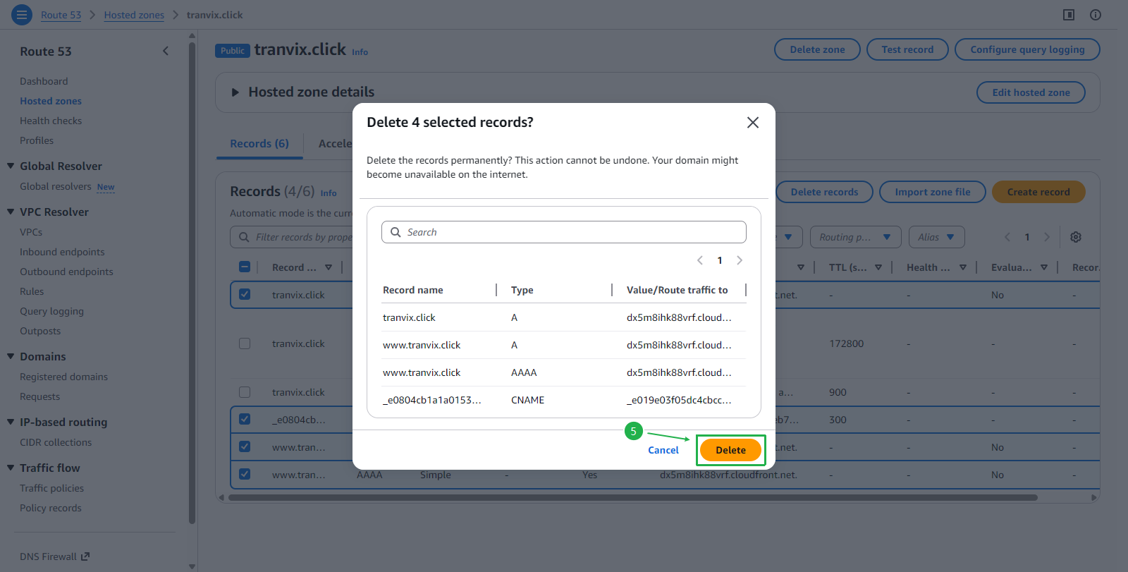 Delete records confirmation